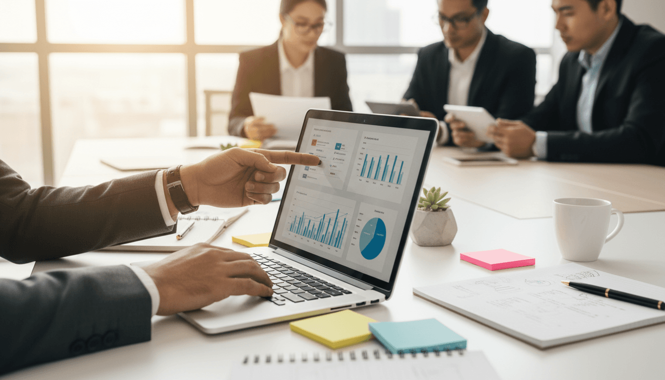 Team reviewing audience growth metrics together